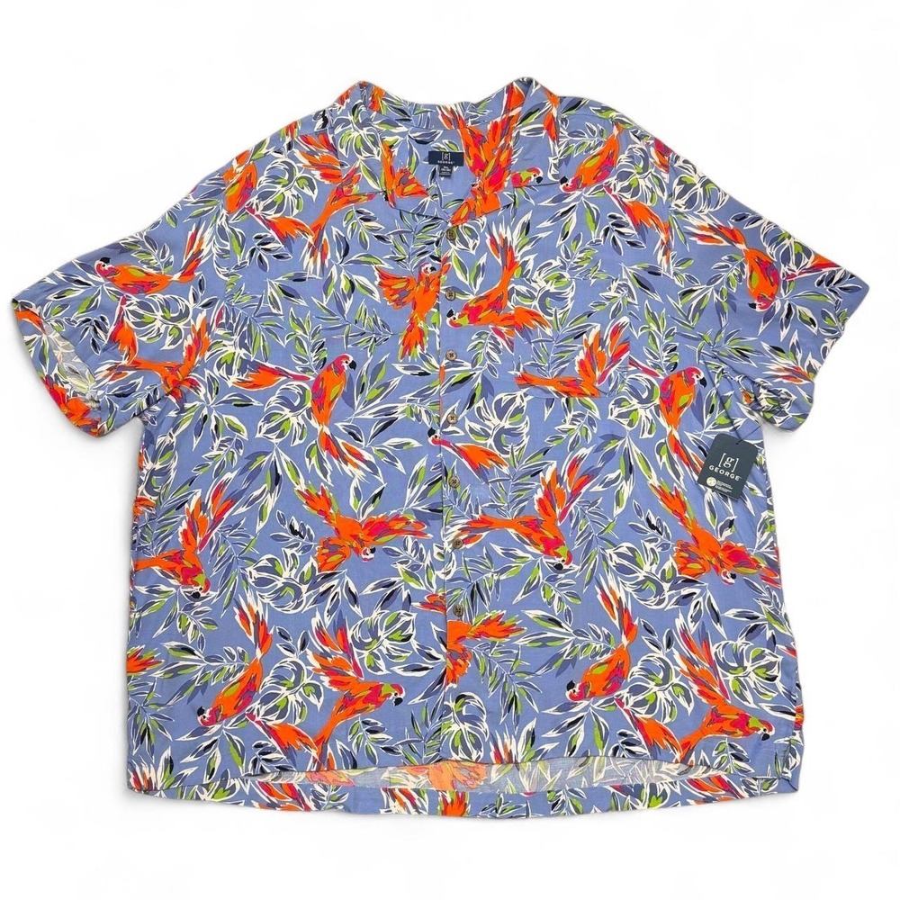 GEORGE 3XL multicolored tropical parrot short sleeve shirt with front pocket